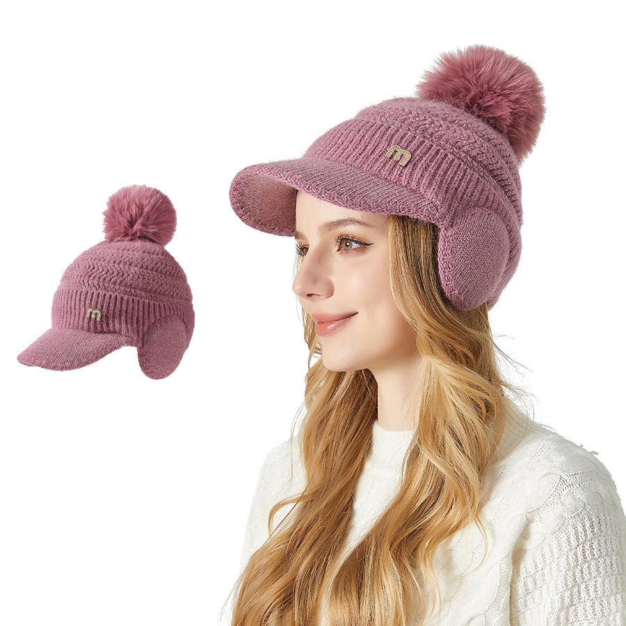 

Толстая бейсбольная кепка с защитой ушей из кроличьего меха, женская зимняя уличная вязаная шапка для езды на велосипеде фиолетовый