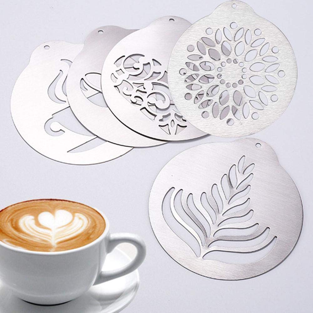 Set of 5 Stainless Steel Latte Art Templates, Stencil Sheets for Cappuccino and Latte Art, Coffee Decoration (Set of 5)