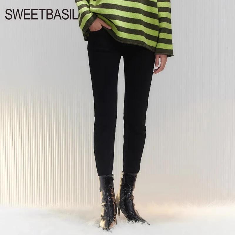 

Sweet Basil Women s High-Waist Brushed Skinny Jeans S
