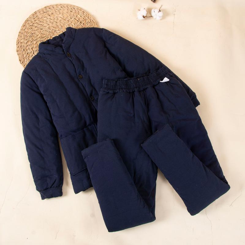 Men's Hand-stitched Pure Cotton Warm Jacket and Pants Home Set