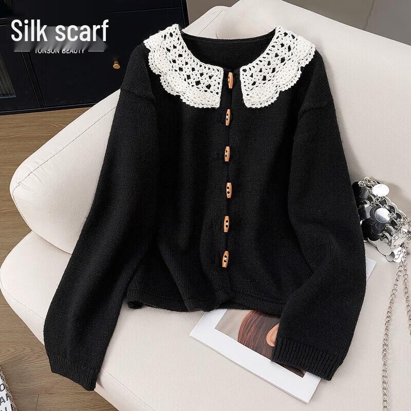 

Women s Color-block Lapel Long Sleeve Knit Sweater L