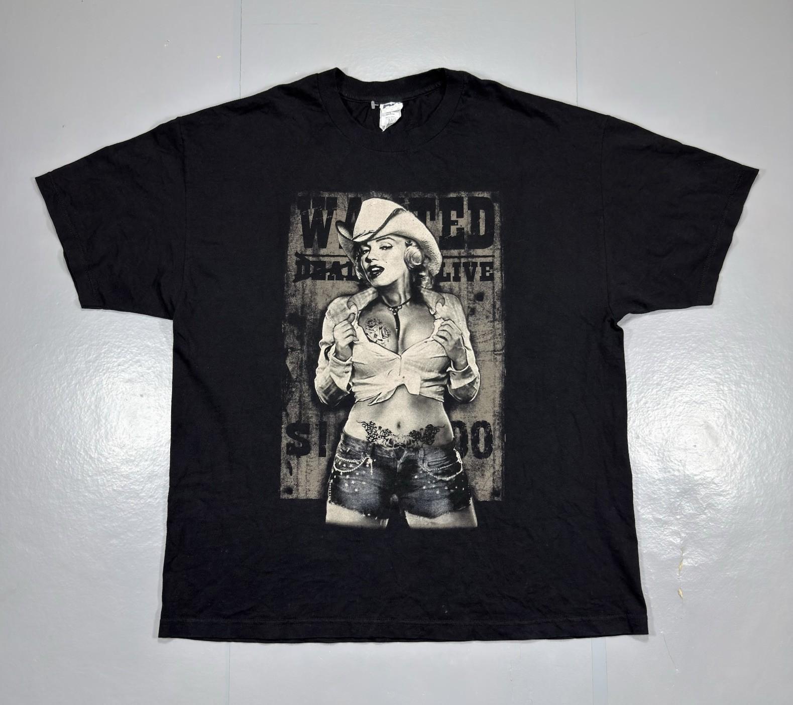 Vintage Marilyn Monroe Wanted Dead Or Alive Cowboy Graphic T Shirt Men 2XL Black XXXL