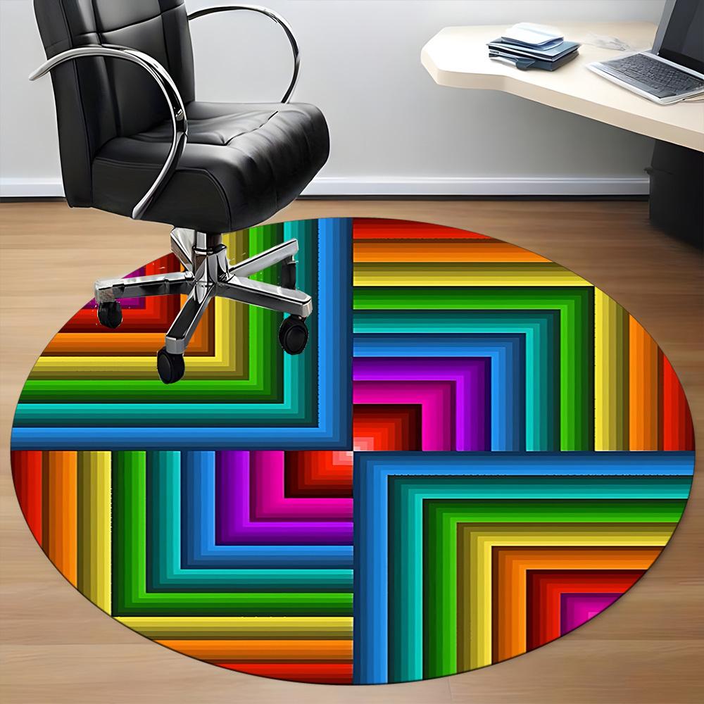 

1pc Colorful Stripes Chair Carpet for Office Non-Slip, Machine Washable Rug for Office, Room - Holiday Decor, Machine Made yy251016052 80cm by 80cm