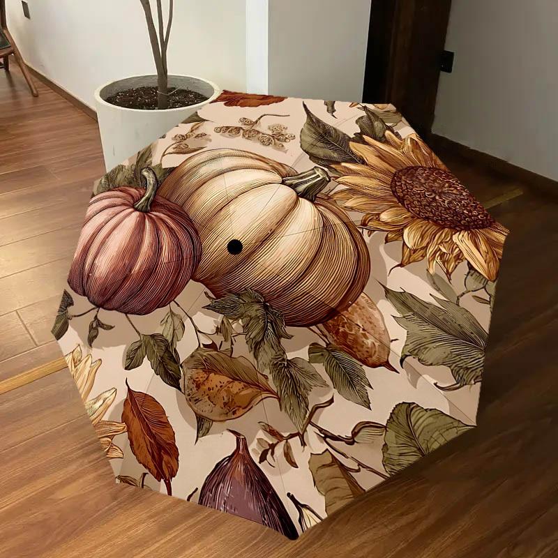 1PC Pumpkin Sunflower Umbrella-8-Rib Reinforced, Automatic Open, Lightweight & Durable, Fashion Accessory for Outdoor-D385