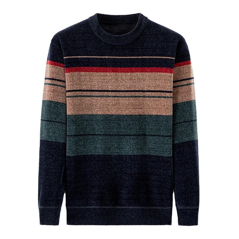 Pull d'hiver chaud pour homme, doublé polaire - Motif géométrique, col rond, manches longues, coupe classique, idéal pour le week-end et les sorties.