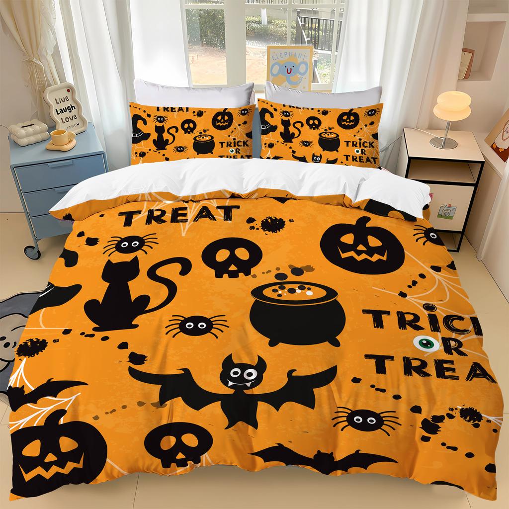 Halloween Bedding Set Cute Ghost Flower Print Duvet Cover Child Adult Quilt Cover Pillowcase Single Queen Size