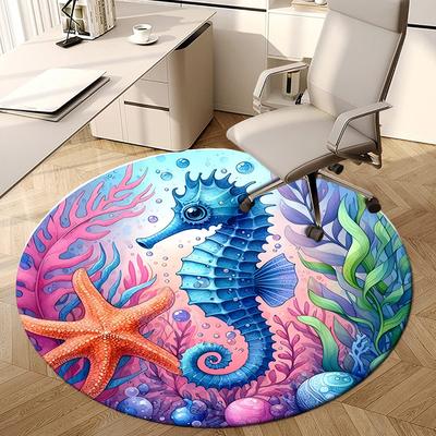 1pc Office Carpet Chair Mats Oceanic Marine Life Illustration Perfect for Decorating Office Chairs, Living Rooms, Or Bedrooms
