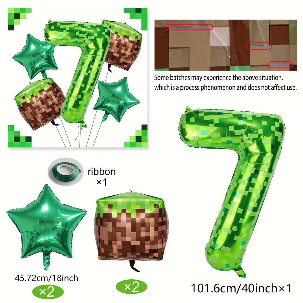 40-Inch Green Pixel Miner Digital Aluminum Foil Balloon Kit Includes Polyester Film Numbers 0-9 for Video Game Birthday Party