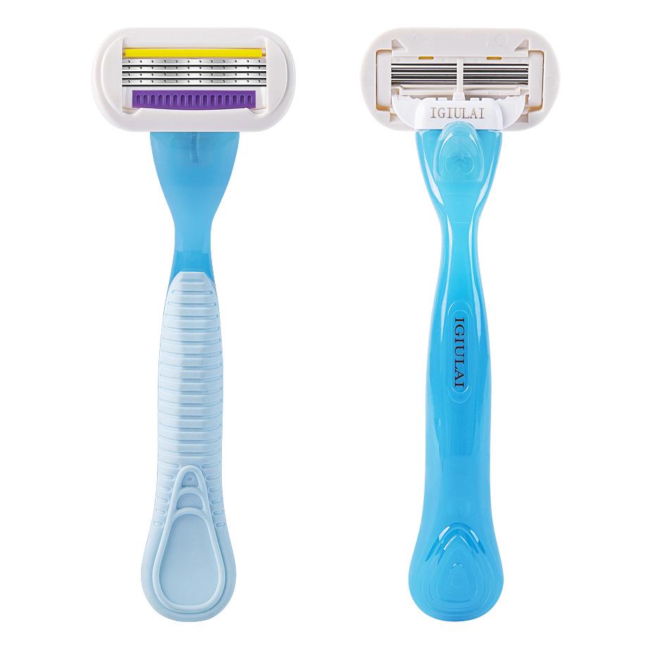 Women's Triple-Blade Pink Razor with Universal Handle and Holder