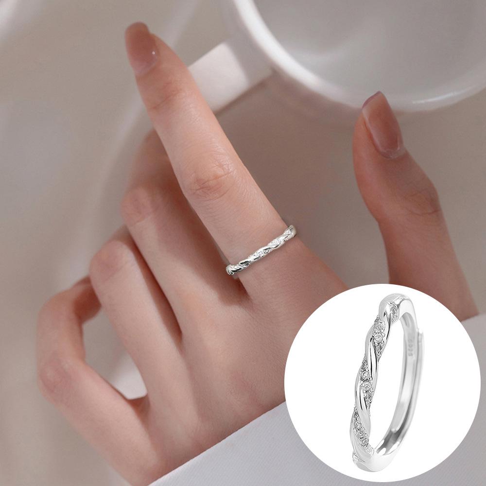 Exquisiter offener Goldring: Japanischer & Koreanischer Stil, Dünnes Band mit Diamanten besetzt, Stapelbarer & Eleganter Fingerschmuck
