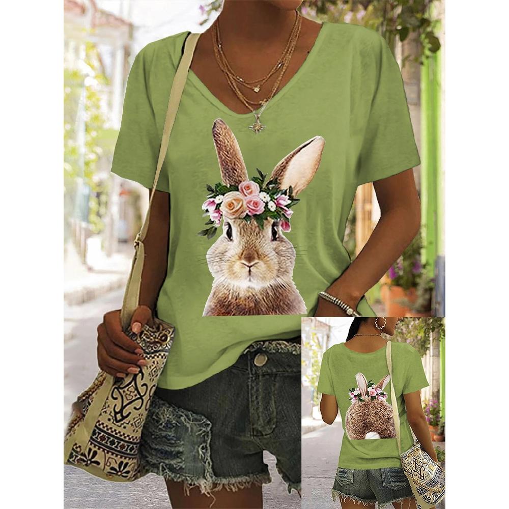 Women's Versatile Short Sleeve Fashion V-Neck Animal Print T-Shirt Casual T-Shirts Women’s