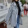 Blazer di flanella a quadri pied-de-poule autunnale, manica lunga larga, colletto, lunghezza media, casual, peluche, capospalla da donna