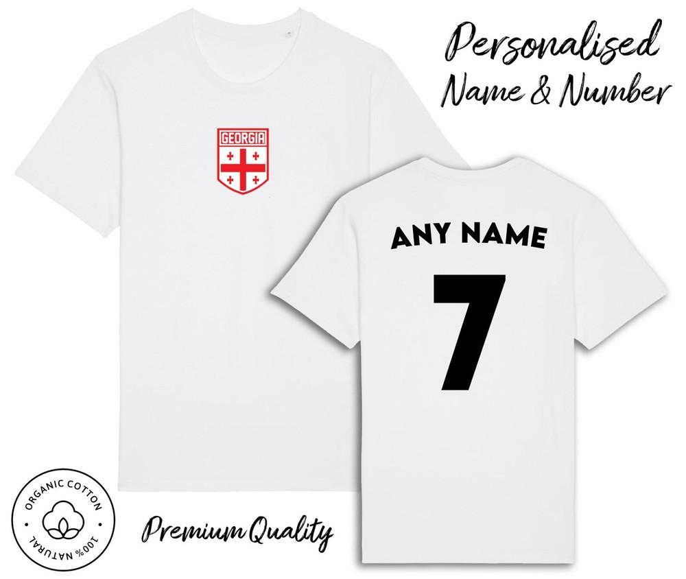 Georgia Flag T-Shirt 2024 Personalised Name and No Adult Kids Baby, Football Euro