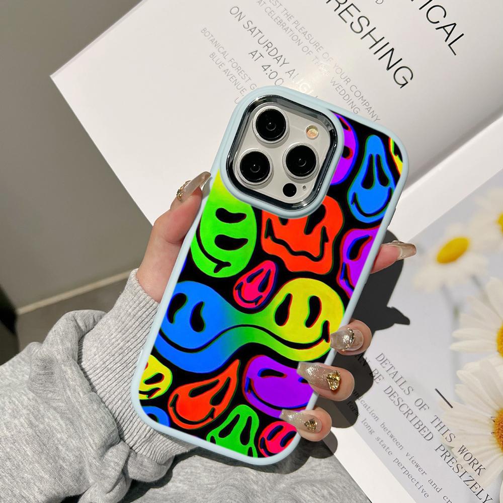Ae88 Lovely Smiley Art Phone Cases for Samsung A13 A32 A53 A04e A54 S23 S24 Ultra Infinix Hot 40i Huawei P30 Pro Metal Camera Protective Back Cover