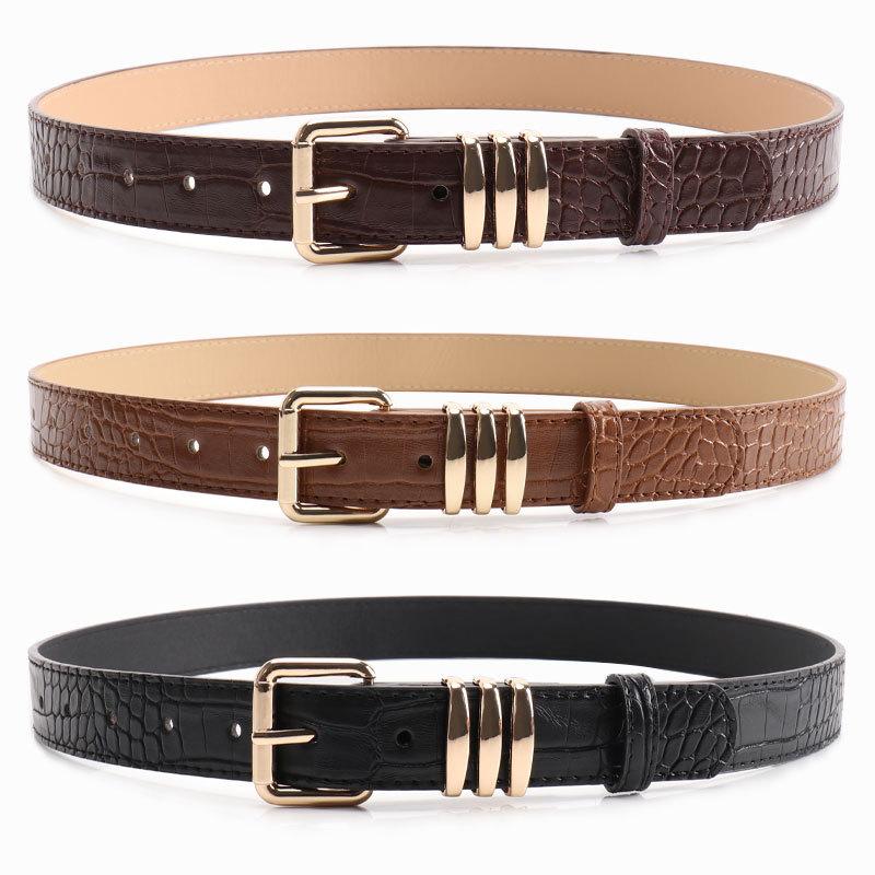 Retro Stone Pattern Belt for Women High-end Alloy Three-small Circle Women's Belt Decorative Dress Jeans Belt