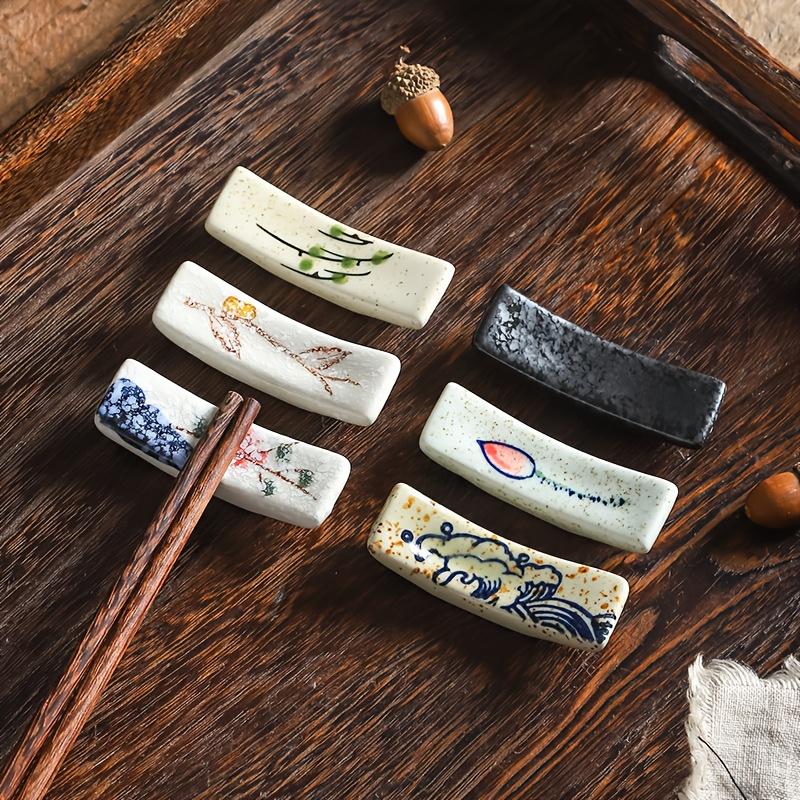 8 Stück Keramik Essstäbchenablage Set , Handbemalter Essstäbchenhalter, Westliche Messer- und Gabel- Löffelablage, Heimküchengeschirr