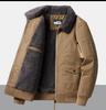 Men's Casual Fleece-Lined Warm Workwear Jacket – Retro Turn-Down Collar Coat for Autumn and Winter.