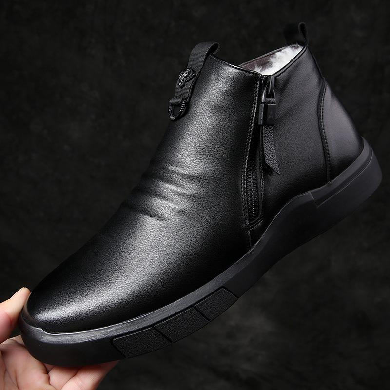 High-top wool leather boots men's cotton shoes fleece warm cowhide men's shoes leather shoes durable Martin boots men