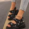 European and American New Sandals Muffin Velcro Large Size Foreign Trade Platform Sandals Denim Women's Shoes