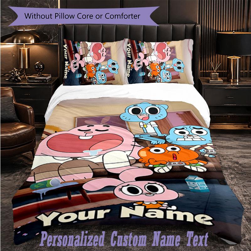Personalized 3Pcs Bedding SetAmazing World of Gumball Custom Text Duvet Cover Pillowcase Set Bedroom Gift