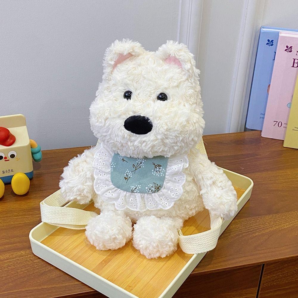 Shoulder Bag Westie Dog Plush Backpack Stuffed Running Dog Knapsack  Kids Playing Supplies