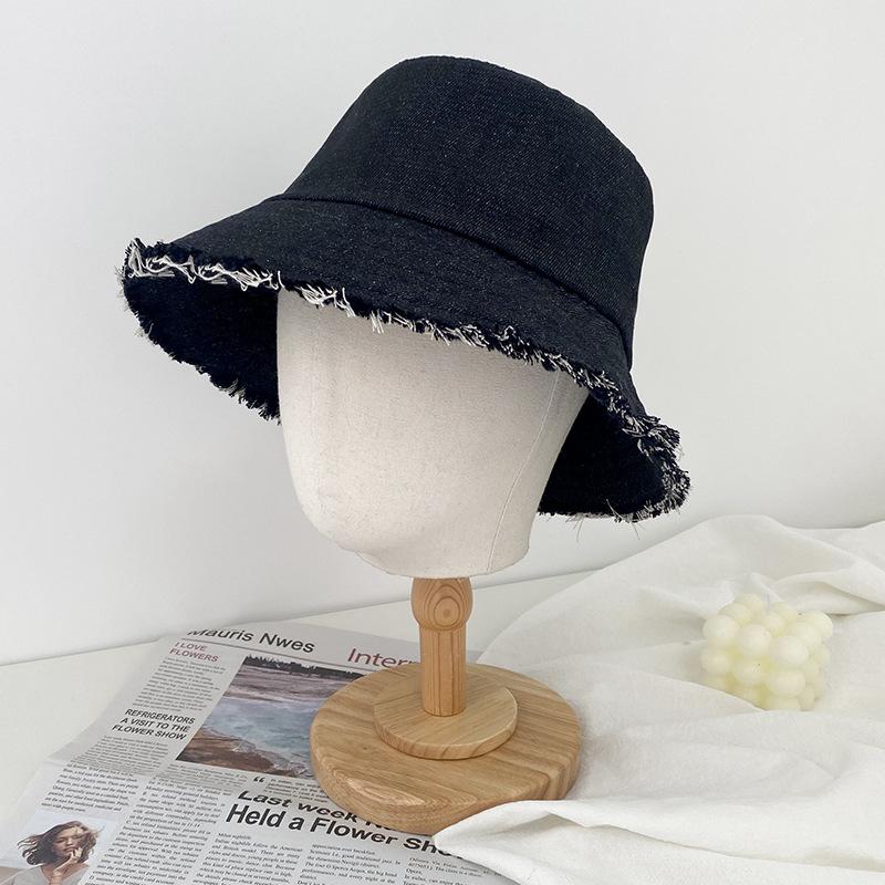Korean Retro Washed Denim Bucket Hat Adult Sun Protection Large Head Circumference