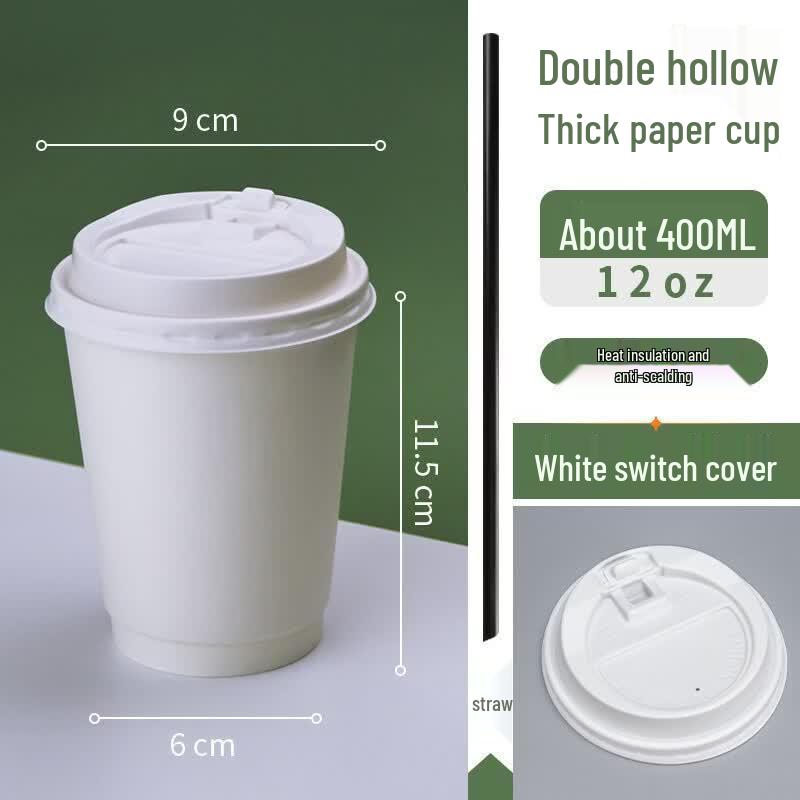 Disposable Double-Layer Coffee Cups with Lids and Straws