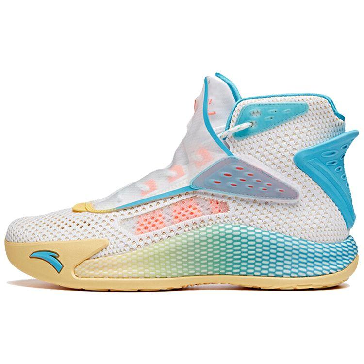 Anta KT5 Men High Top Basketball Shoes White Blue Yellow 112021101-1 45