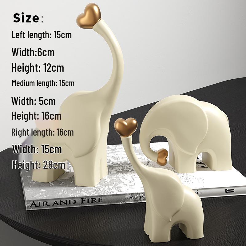Family of Three Elephants Ceramic Ornament for Living Room Decoration Default Size