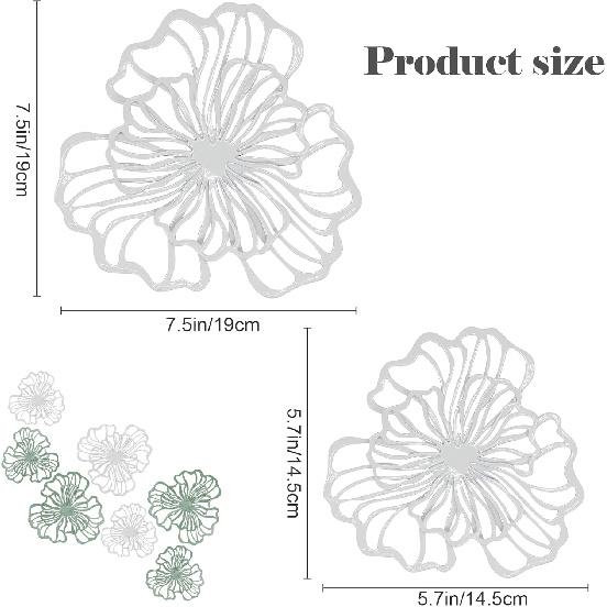 7 Piece Metal Wall Decor for Living Room, Boho Double Layered Iron Flower Wall Hanging Art, Aesthetic Indoor Metal Wall Sculpture Decor for Bedroom