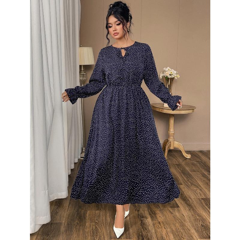 New Summer Printed Large Size Women's Dress with Polka Dot Fashion Loose Long Sleeve Women's Long Dresses Elegant Casual A Line Beach Ladies Dress