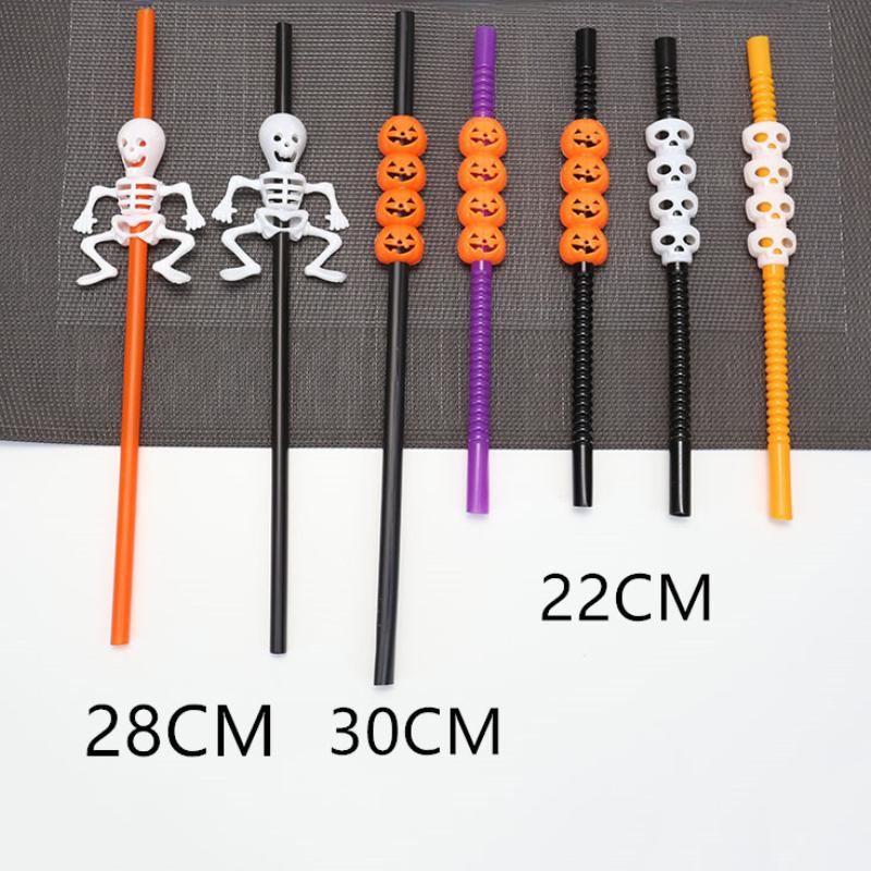5 Pcs / Pack Creative Personality Halloween Pumpkin Skull Skeleton Straw Bar KTV Restaurant Accessories Reusable