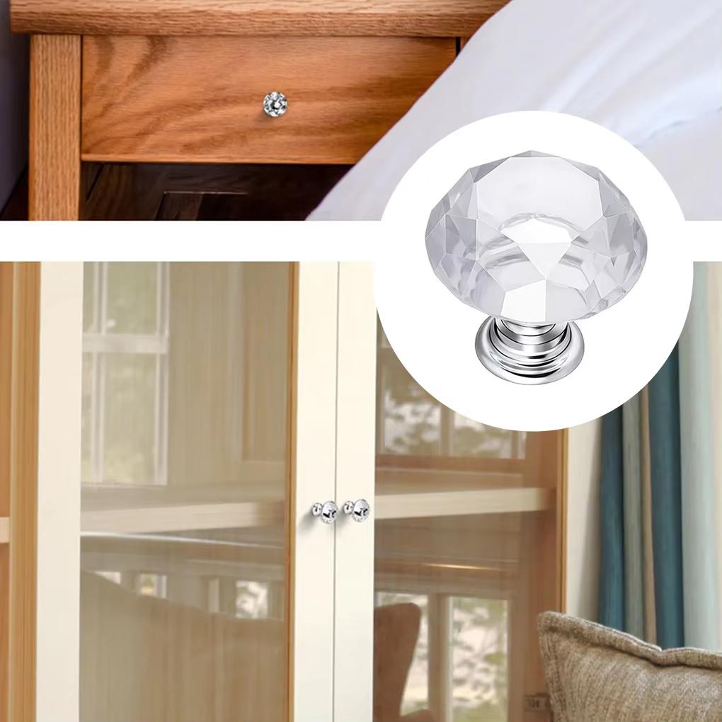 30mm Diamond Shape Design Crystal Glass Knobs Cupboard Drawer Pull Kitchen Cabinet Door Wardrobe Handles Hardware