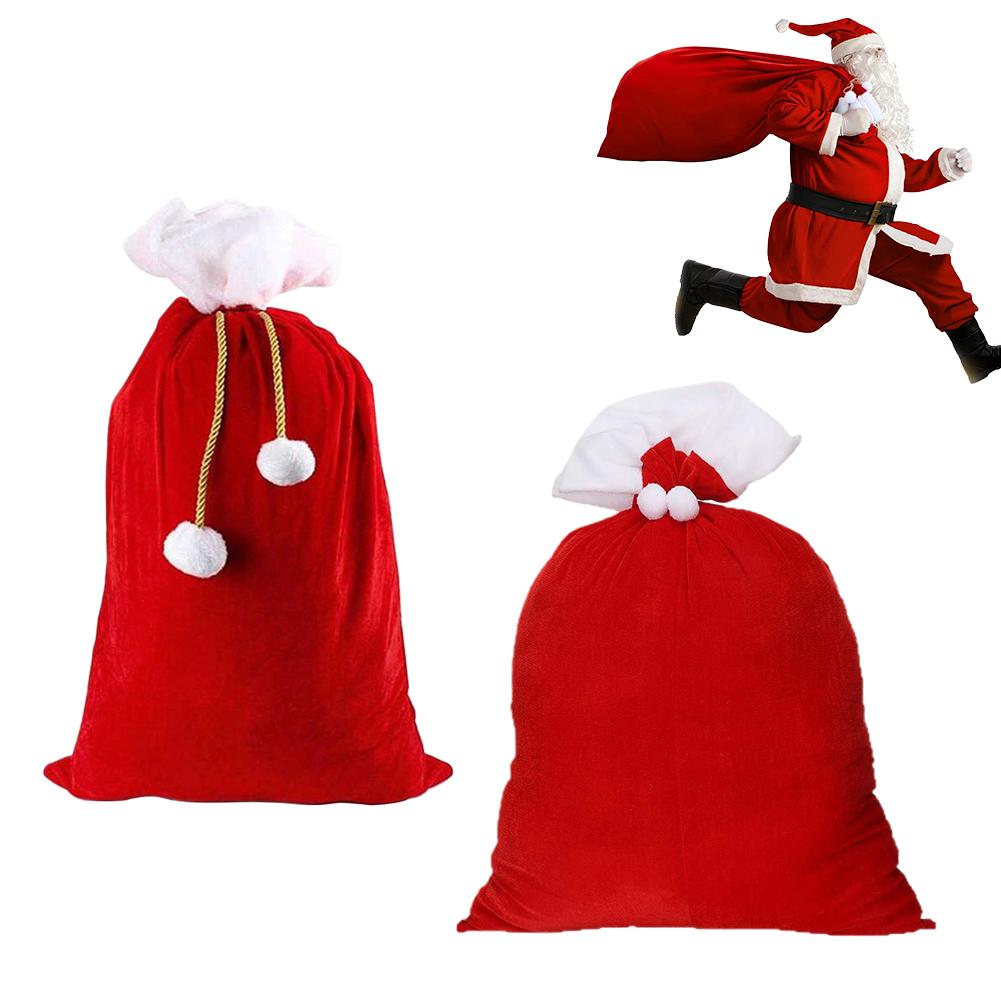 Christmas Velvet Santa Bags with Drawstring Christmas Red Santa Gift Bags Large Gift Sack for Xmas Present Party Supply Costume