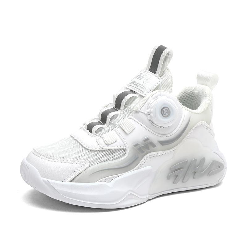 Autumn leather new children's sports shoes, boys and girls breathable rotating buckle sports running shoes shock absorption and non-slip