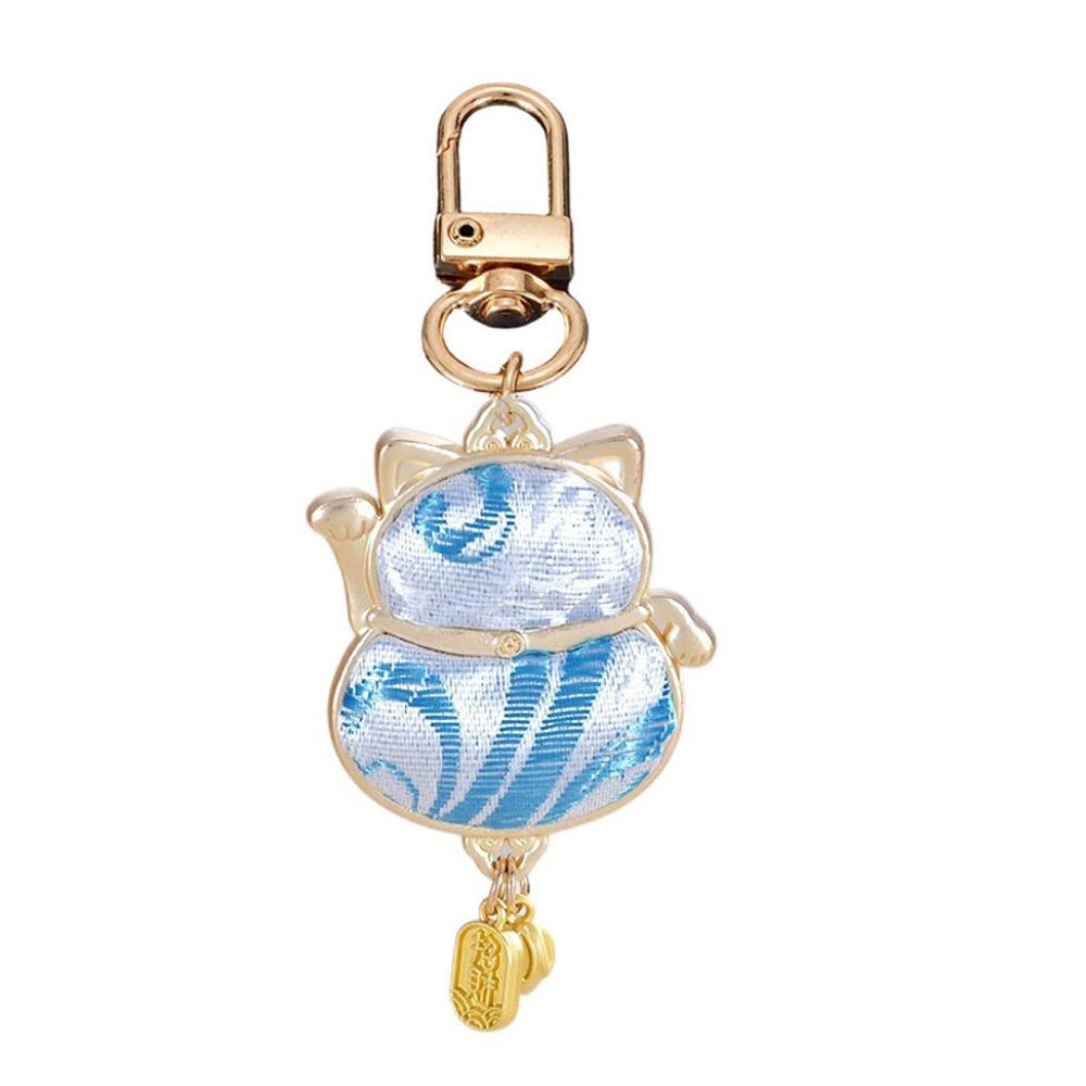 Double-sided Little Cat Small Keychain Chinese Style Retro Lucky Keychain Decoration синий