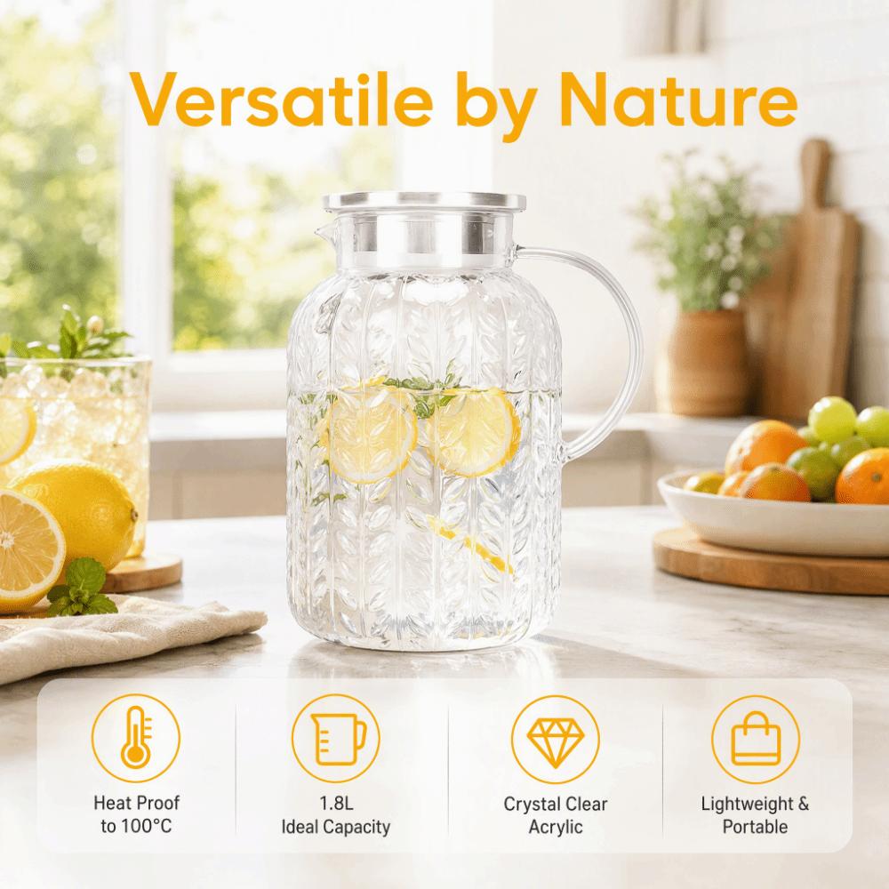 Heat Proof Clear Beverage Pitcher 1.8L Capacity Heat Proof Pitcher For Coffee