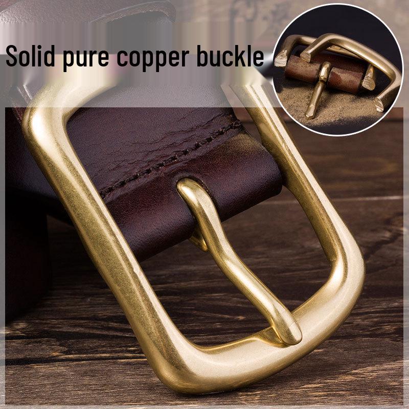 Men's Genuine Leather Pin Buckle Belt - Casual Pure Copper Cowhide Waist Accessory