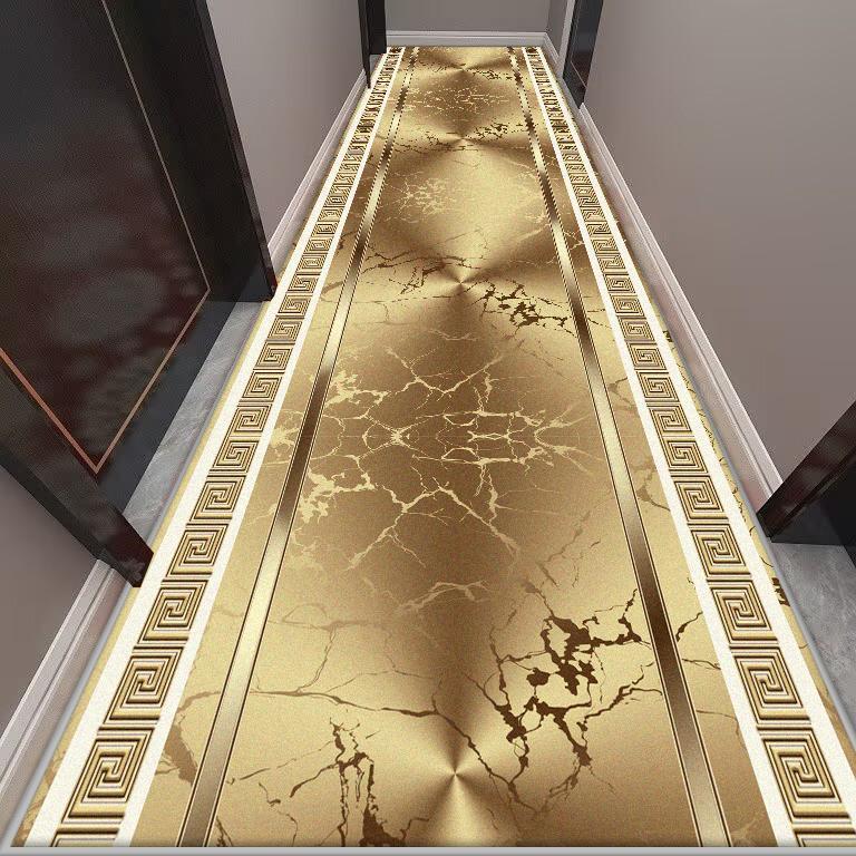 Golden Long Corridor Carpet Luxury European Decoration Hallway Rug Non-slip Easy Cleaning Floor Mat Stairway Runners Carpets
