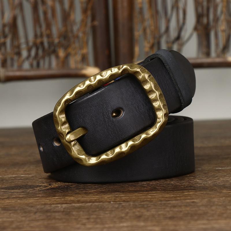 Men's Thick Belt Thick Retro Brass Buckle High-End First Layer Cowhide Leather Jeans Belt