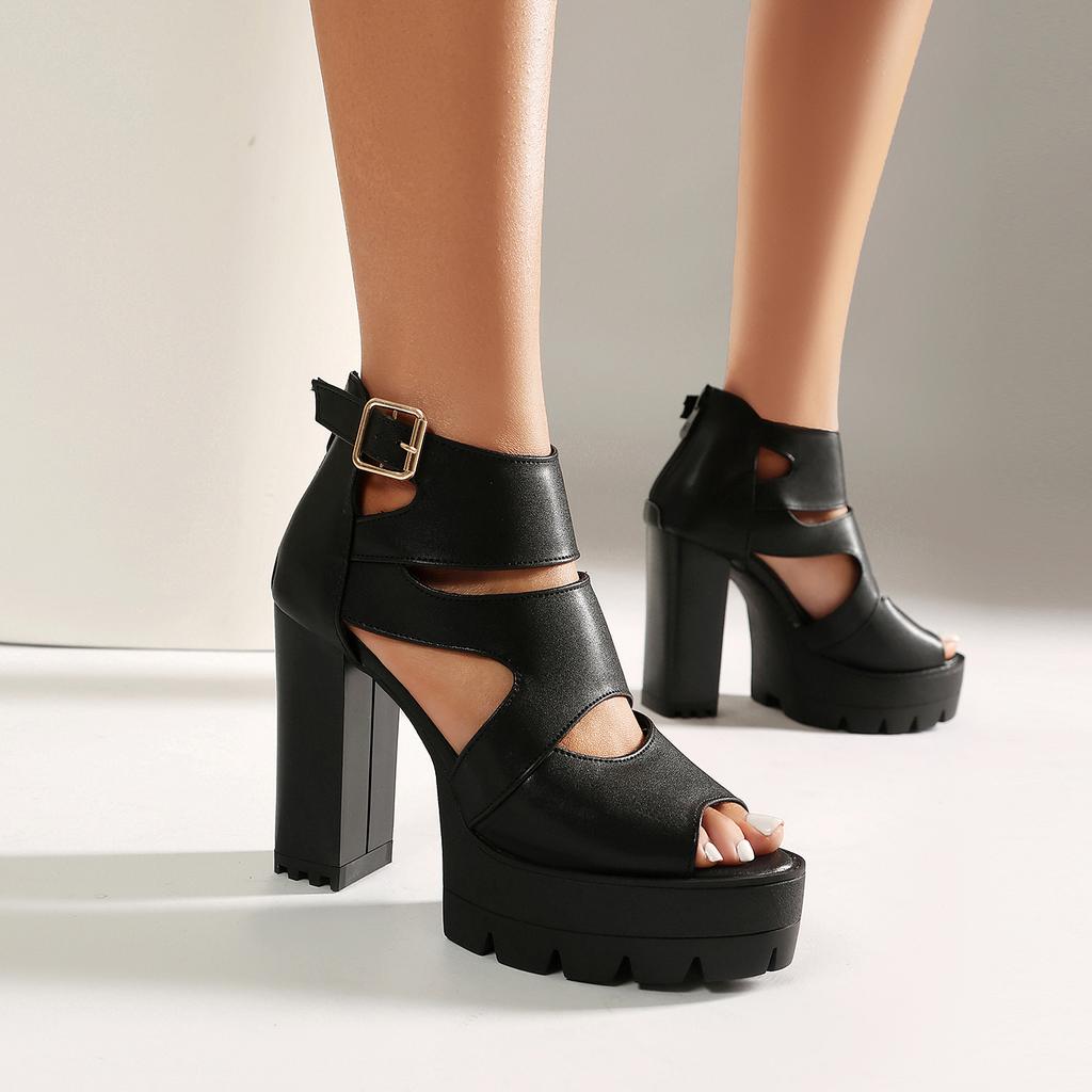 Women's High-heeled Sandals Spring and Summer New Sexy European and American Style Waterproof Table Thick-heeled Fish-mouth Shoes