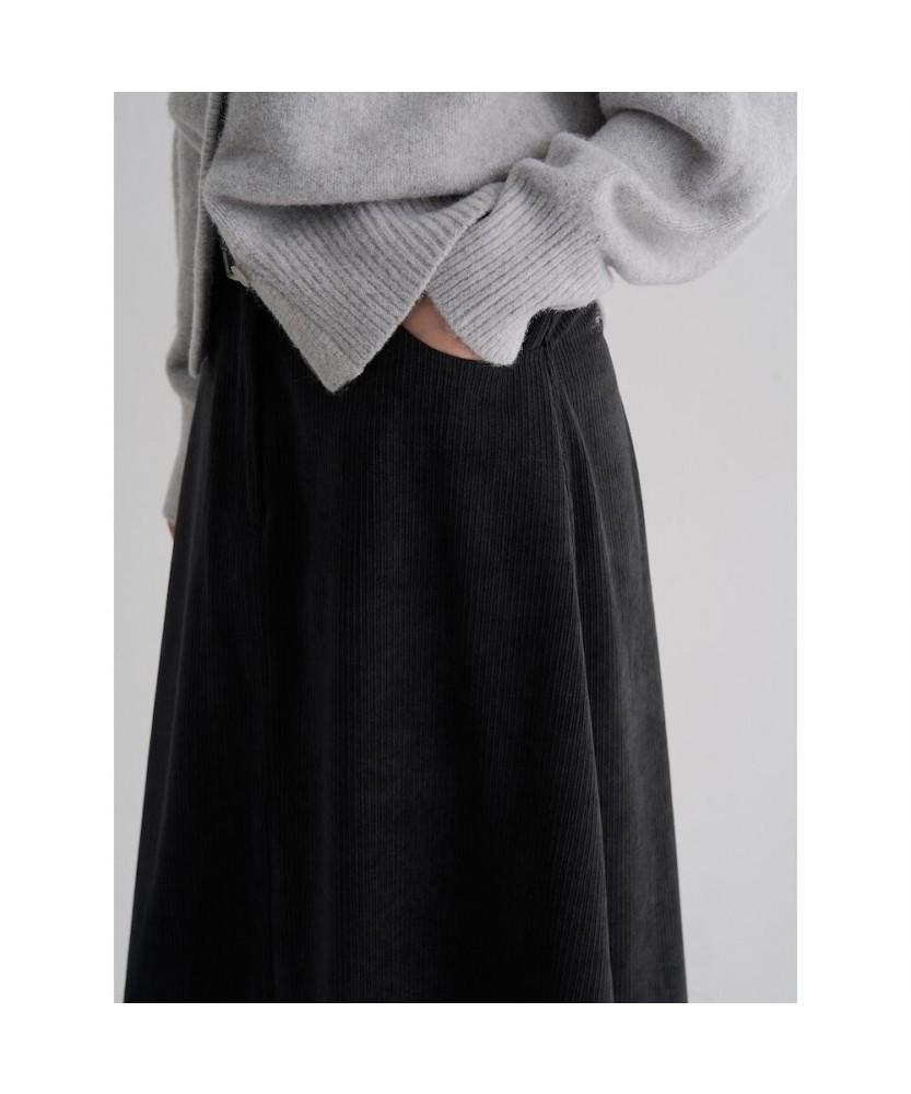 8SECONDS Corduroy Belted Long Skirt Black