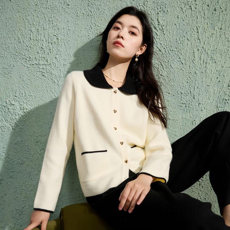 Sancai Women's French Style Color-block Knit Cardigan