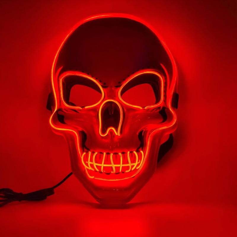 PVC White Skull Mask LED Light Up Halloween Glowing Party Costume