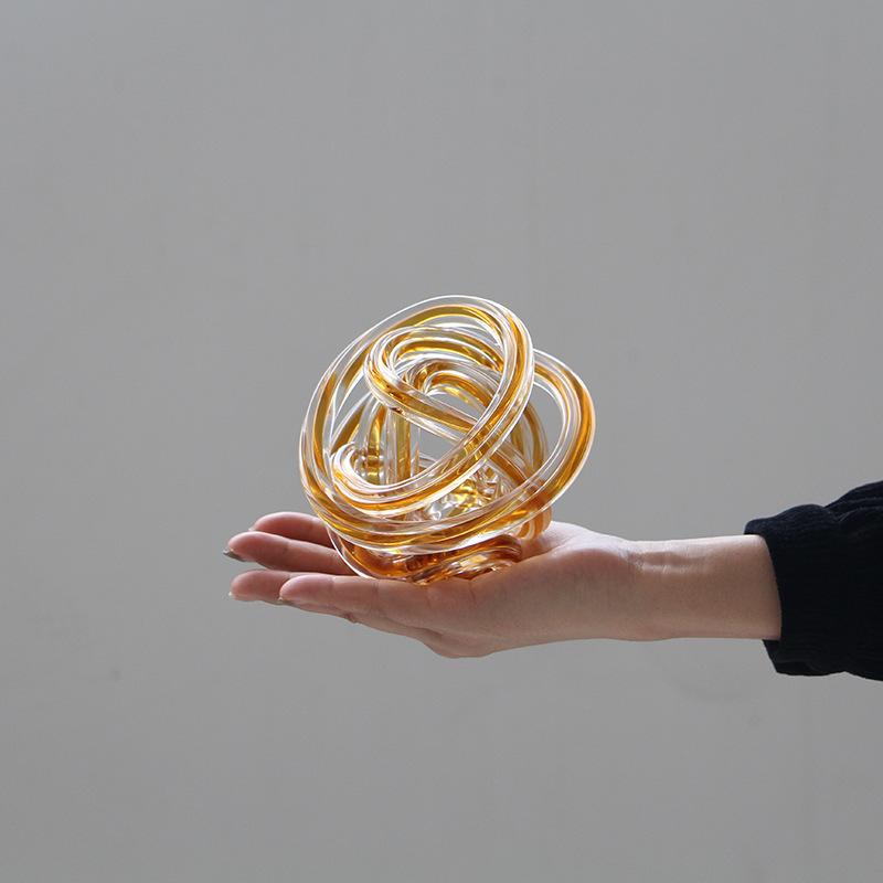 Glass Craft Geometrically Wound Sphere Hollow Coil Hand-made Glass Twine Transparent Ornament Home Decoration Accessories