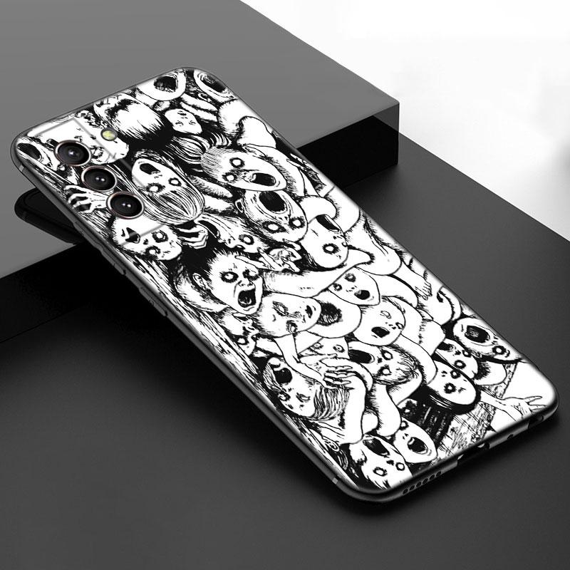 Japanese Horror Manga Black Silicone Phone Case For Samsung Galaxy S23 S21 S20 FE S24 S22 Ultra S10E S10 S9 S8 Plus