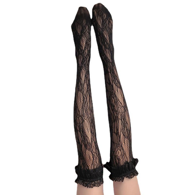 Lolita Long Tube White Lace Mesh Female Over-knee High-tube Thigh Middle-tube Calf Socks Thin Section Student Jk Black And White