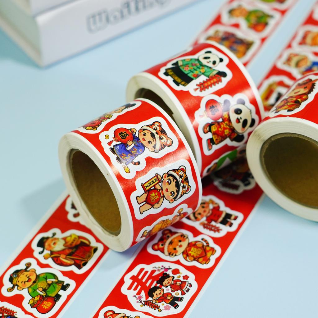300 Sheets/Roll Chinese  Year Decorative Stickers Cute Cartoon Horse Label Decal Red Envelope Decor Stickers Diy Party Gifts