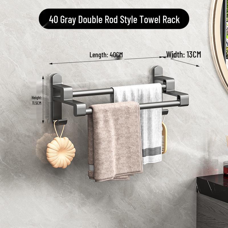 Punch-Free Multi-Bar Bathroom Towel Rack and Hanger Shelf