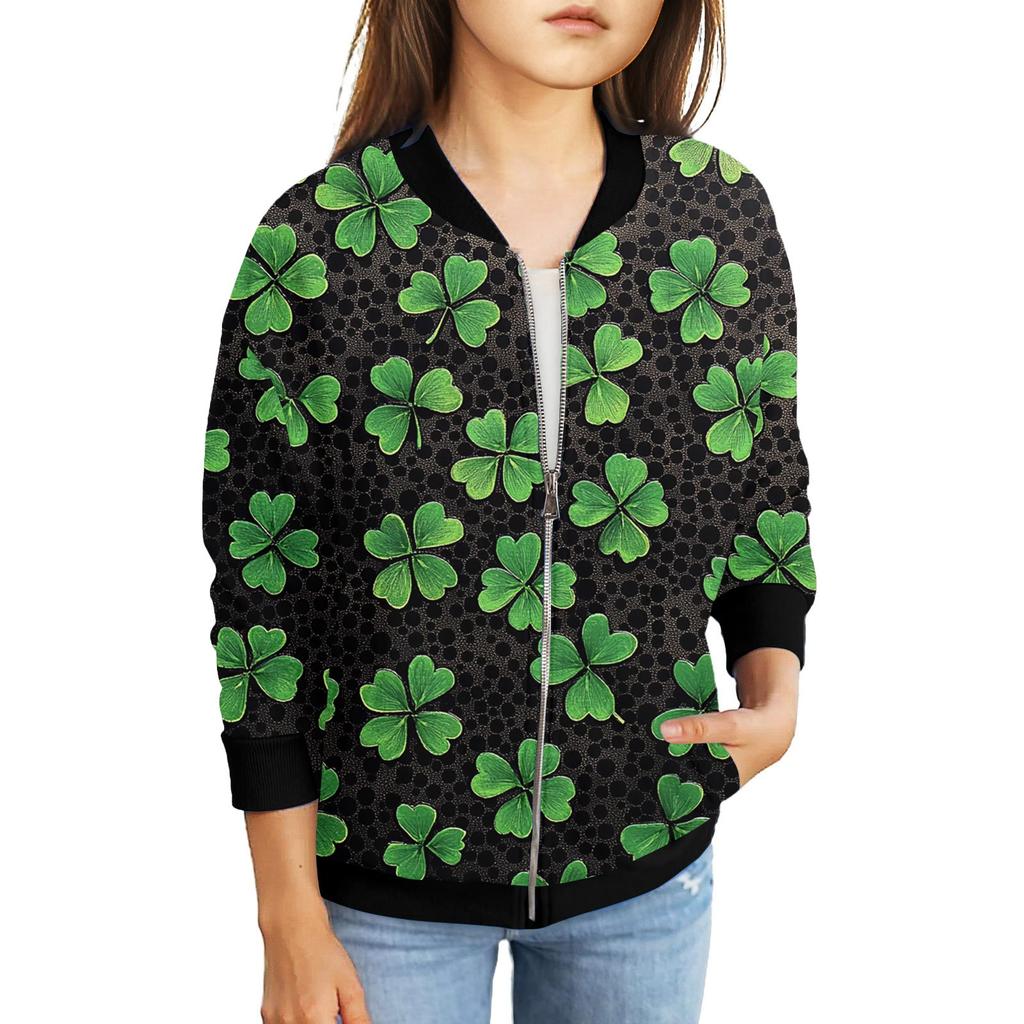 Dívčí bundy na zip Dětské podzimní mikiny s dlouhým rukávem Svrchní oděvy s kapsami St. Den svatého Patrika 5-15 let